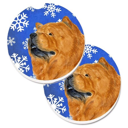 Carolines Treasures Chow Chow Winter Snowflakes Holiday  Cup Holder Car Coaster, PK2 SS4640CARC